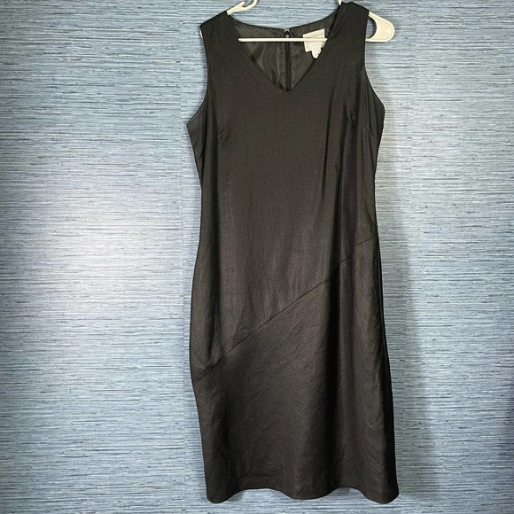 Old Navy Collection 100% Linen Midi Dress 10 Black Sleeveless Vintage Lagenlook - Picture 1 of 4